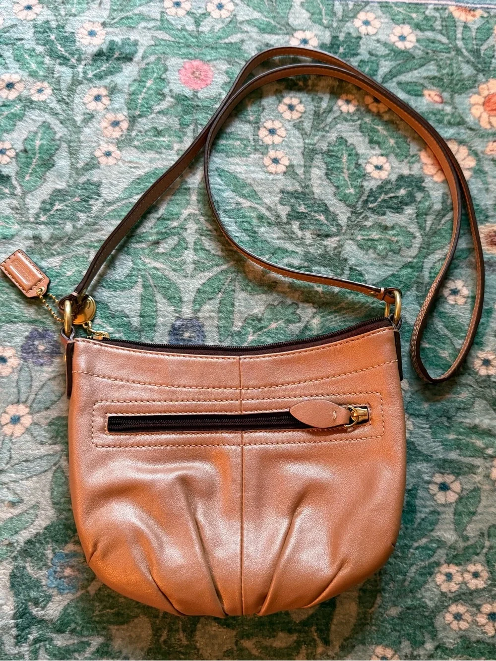 Coach Tan Leather Crossbody Bag with Gold Accents